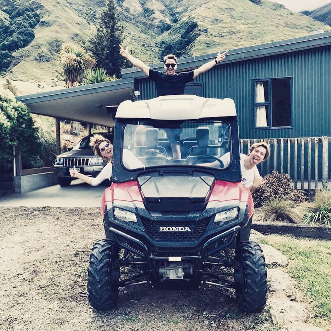 Shania Twain, Eja Lange and Bastian Baker pose for a photo in an ATV, shared on Instagram