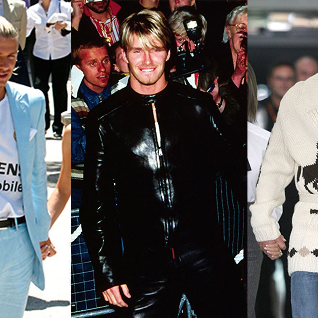 David Beckham wearing Black Long Sleeve Shirt, Black Chinos, Tan