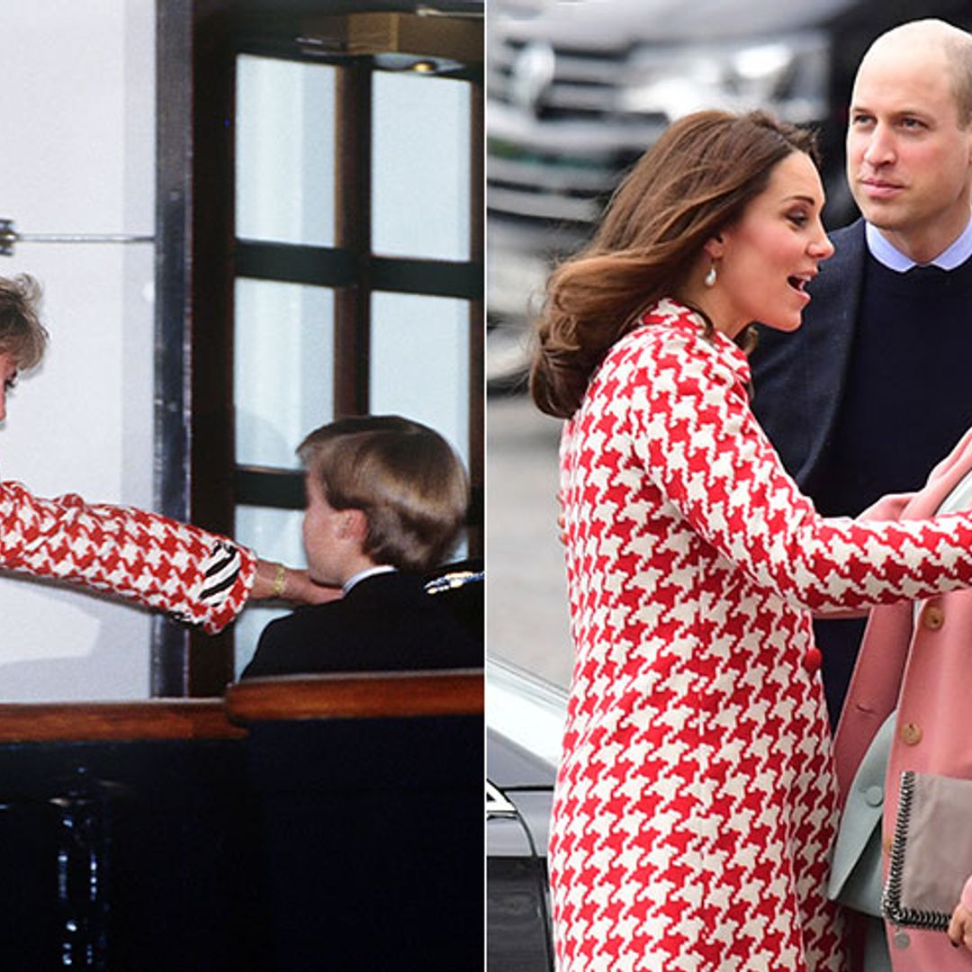 Kate channels Princess Diana in red houndstooth coat