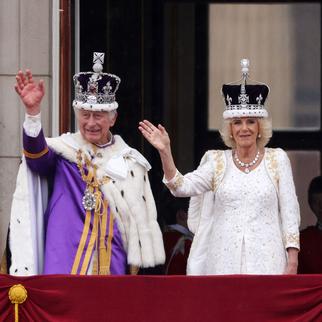 Who was on the Buckingham Palace balcony with King Charles and Queen Camilla?