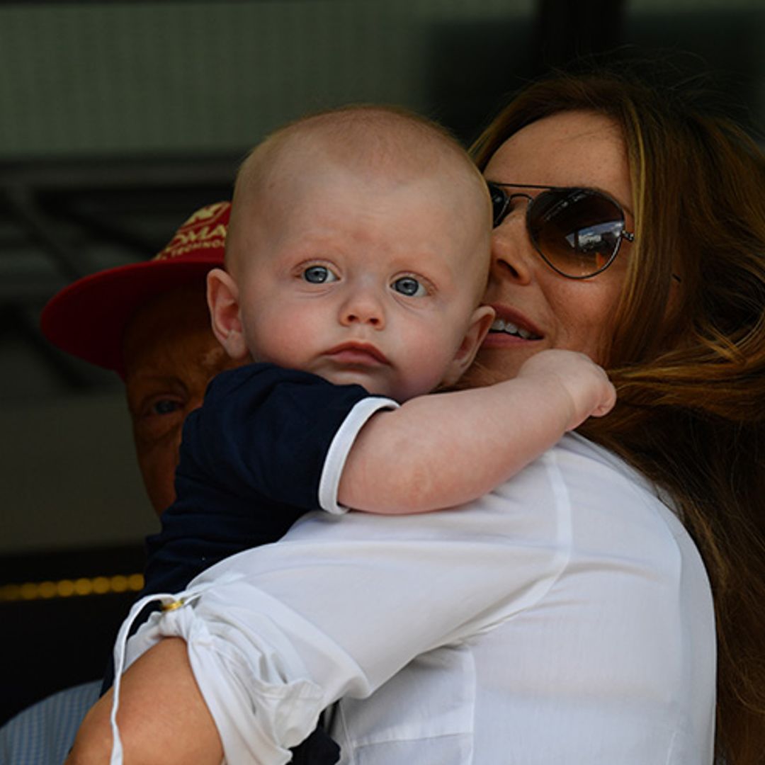 Geri Horner spotted with baby Montague at Formula One World Championship
