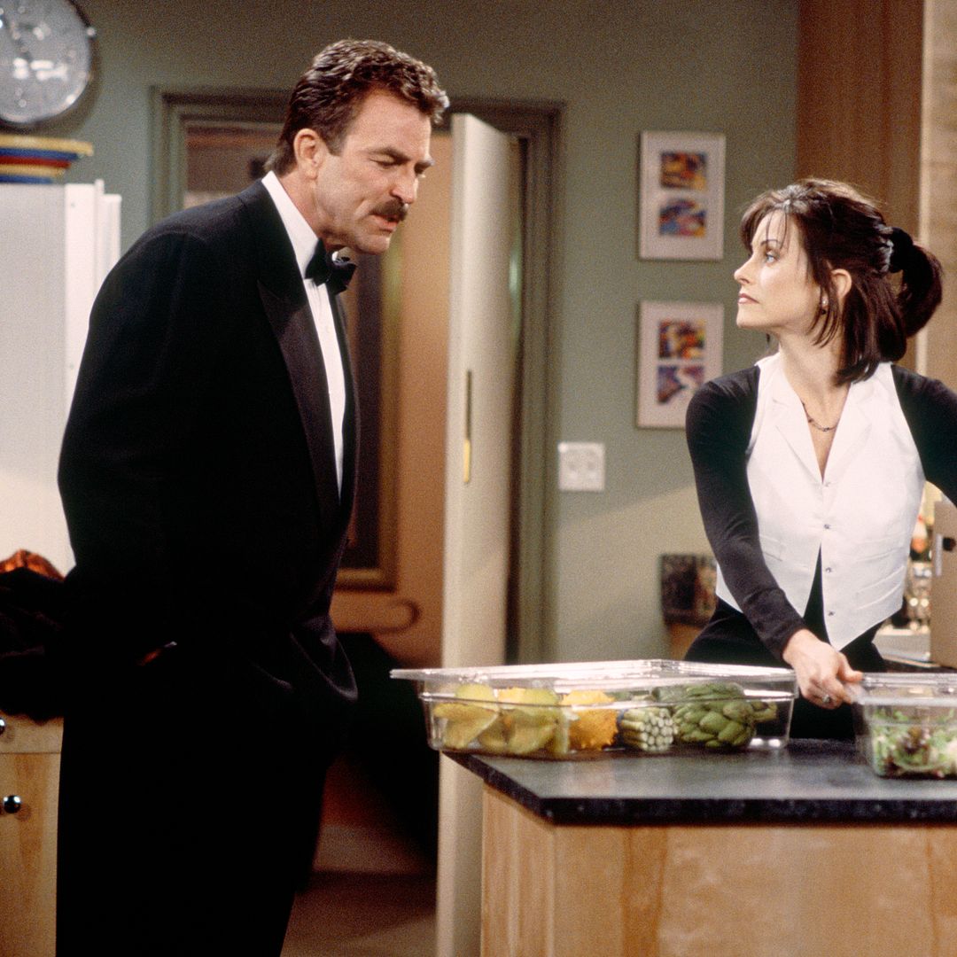 FRIENDS -- "The One Where Ross and Rachel...You Know" Episode 15 -- Pictured: (l-r) Tom Selleck as Dr. Richard Burke, Courteney Cox as Monica Geller 