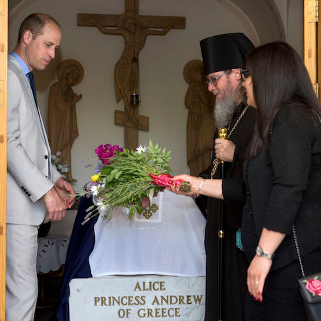 Prince William lays flowers during emotional visit to his great-grandmother's tomb