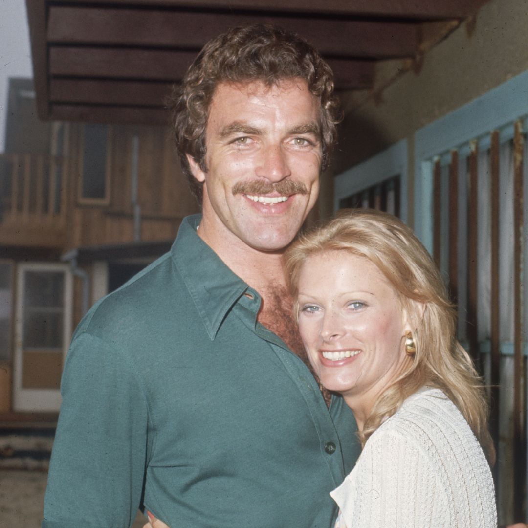 American actor Tom Selleck and his wife, Jacquelyn Ray, hugging at actor Robert Colbert's birthday party, at Colbert's home in Malibu, California. Selleck and Colbert were co-stars on the television soap opera, 'The Young and the Restless.'