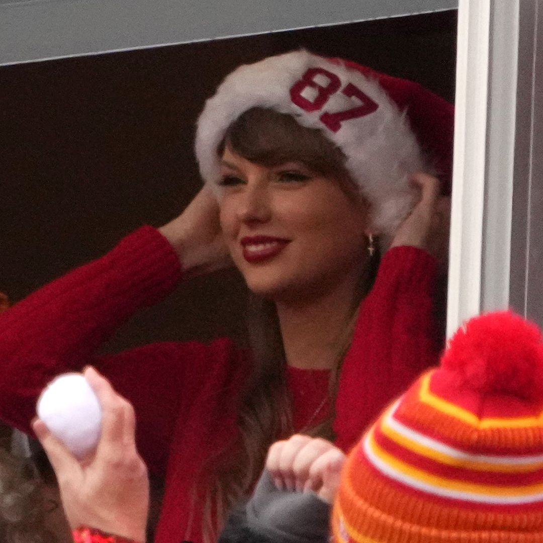 Taylor Swift rocks pleated mini skirt and festive knitwear to spend Christmas with Travis Kelce