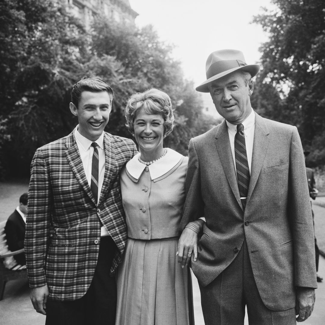 American actress Gloria Hatrick McLean (1918-1994) with her son, Michael McLean, and husband, American actor James Stewart (1908-1997), United Kingdom, 30th July 1962. Stewart adopted McLean's two sons from a previous relationship, Ronald and Michael McLean