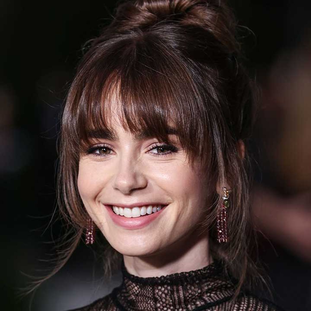 Lily Collins has an Emily in Paris moment in striking mini dress and mega heels