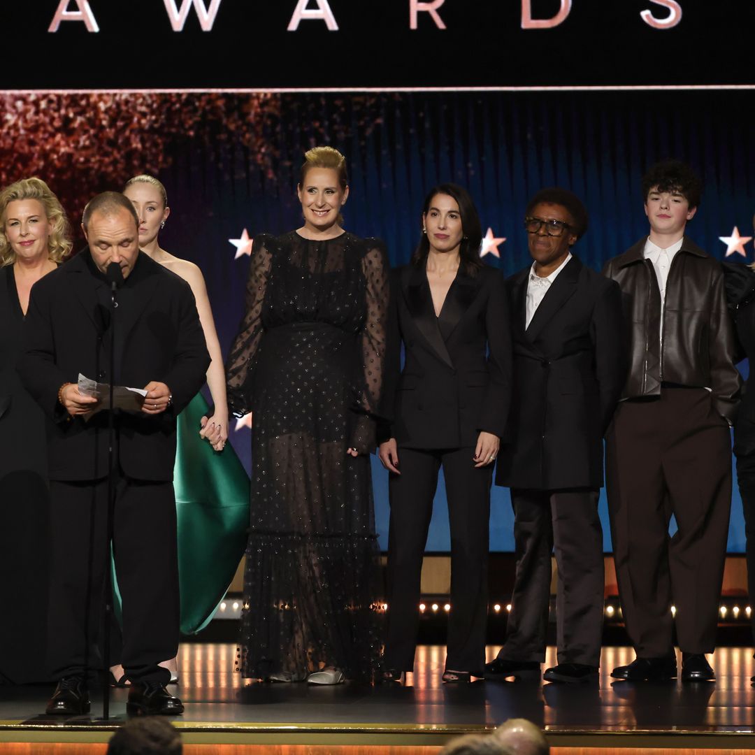 Hannah Walters, Stephen Graham, Erin Doherty, Emily Feller, Nina Wolarsky, Owen Cooper, Christine Tremarco and Ashley Walters, winners of the Best Limited Series Award for "Adolescence", speak onstage during the 31st Annual Critics Choice Awards at Barker Hangar on January 04, 2026 in Santa Monica, California. 