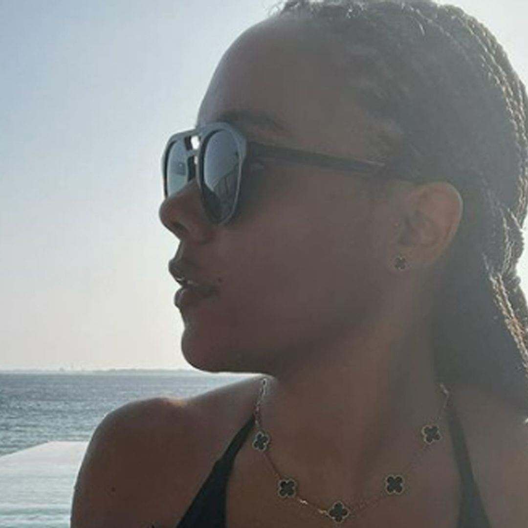 Alex Scott causes a stir as she shows endless legs in tropical holiday photo