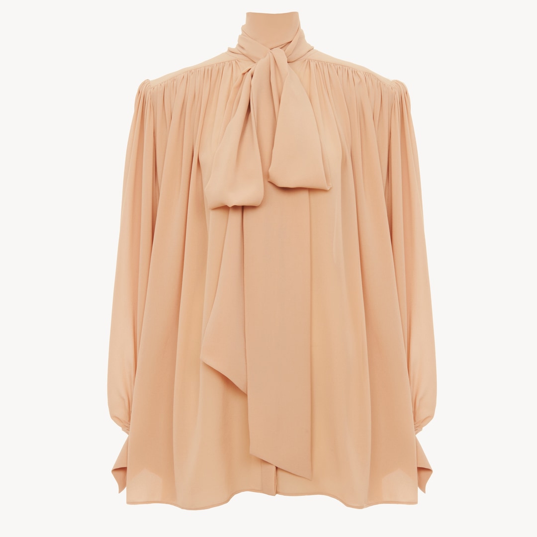 Oversized Gathered Lavallière Blouse
