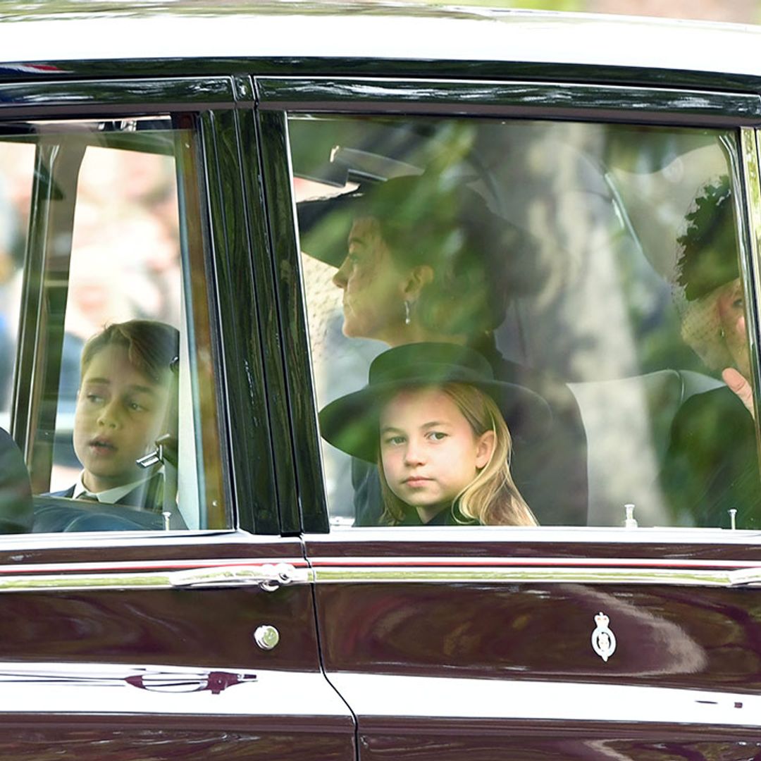 Prince George and Princess Charlotte pictured arriving at Queen's funeral