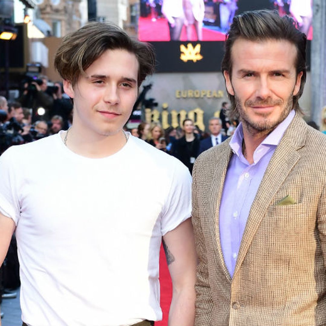 David Beckham arrives with son Brooklyn at the premiere of King Arthur: Legend of the Sword