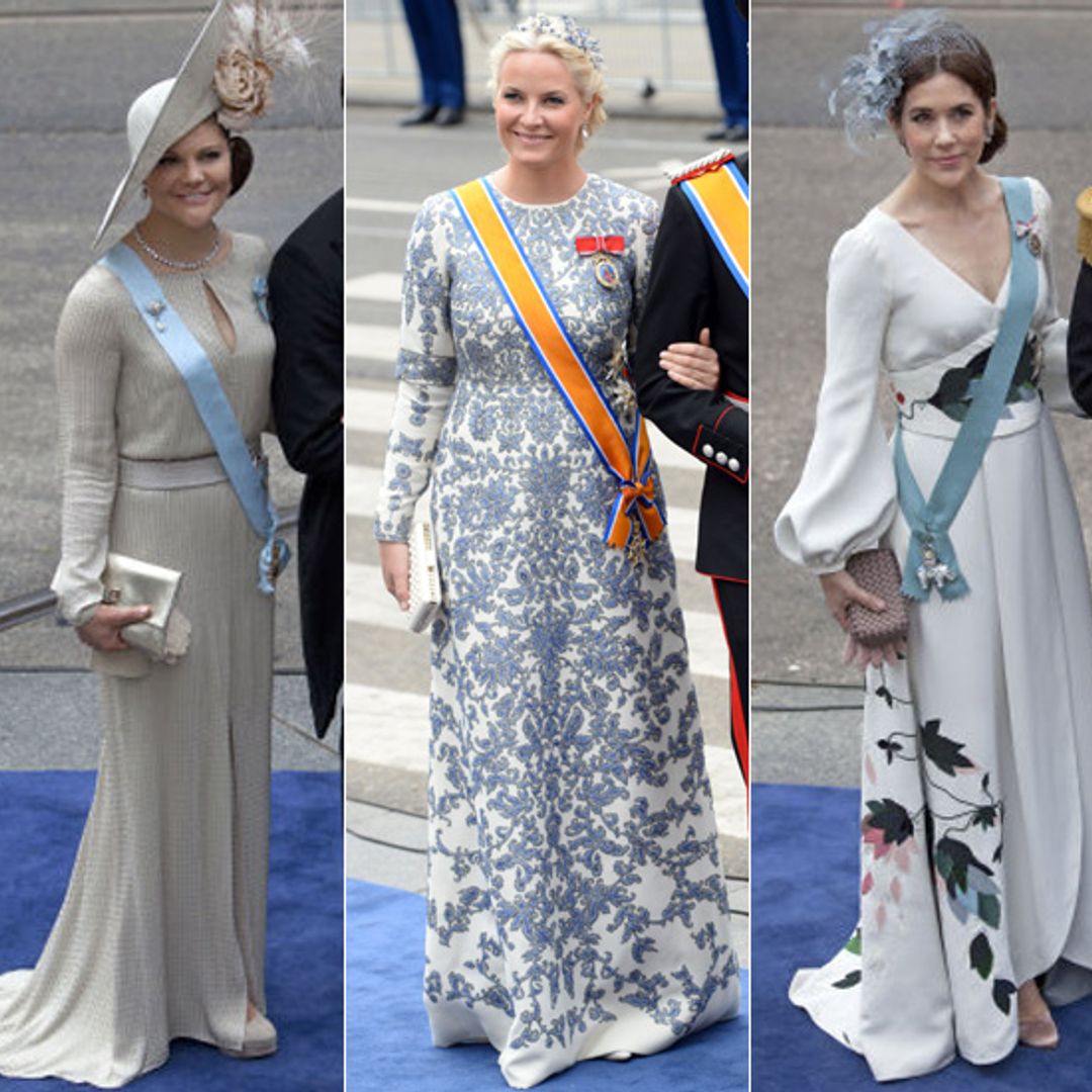 Glamorous royal ladies coordinate in neutral gowns