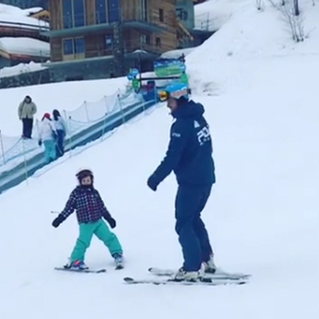 Peter Andre shares video of Amelia, four, skiing for the first time