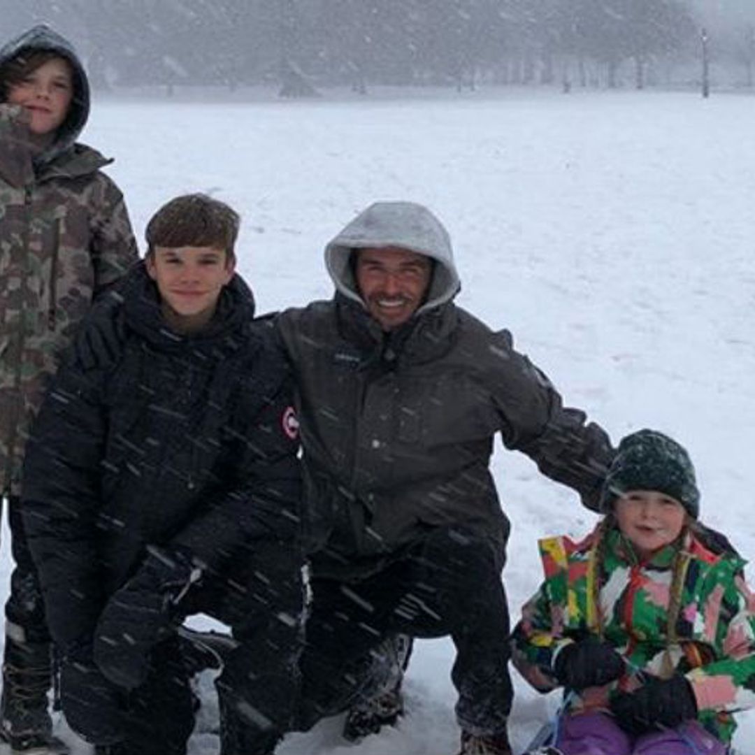 The Beckham children have fun in the snow with dad David