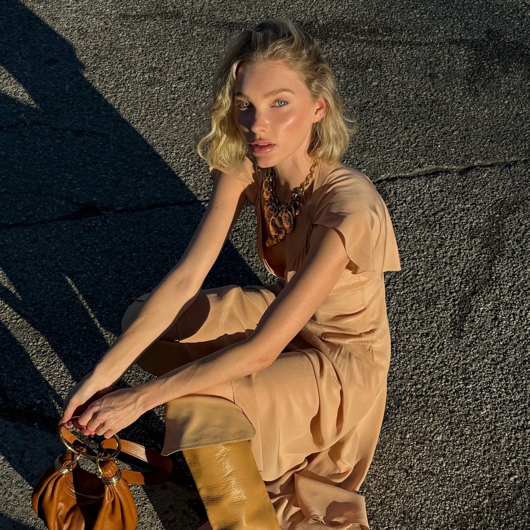 Elsa Hosk's tonal dress and boot combo is peak autumn chic