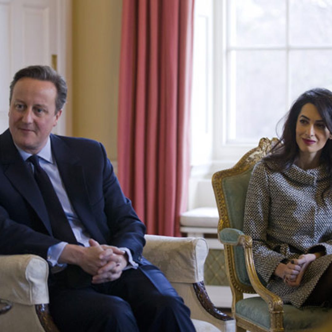Amal Clooney looks stunning in tweed to meet David Cameron