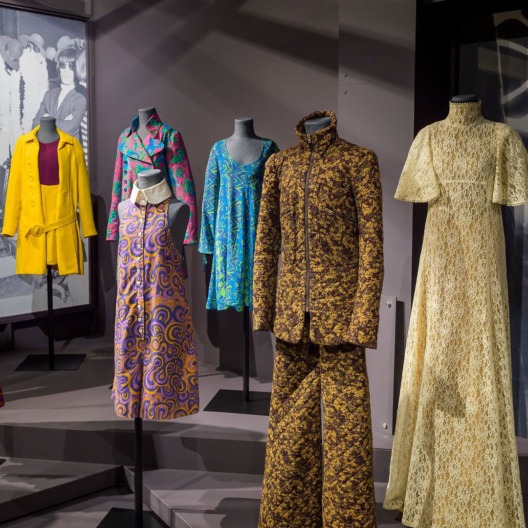 An assortment of flamboyant clothes from inside the exhibition 