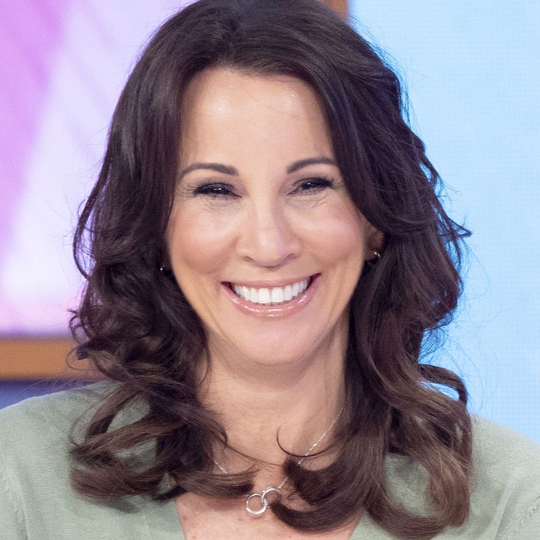 Andrea McLean's green leather skirt goes perfectly with her Zara top