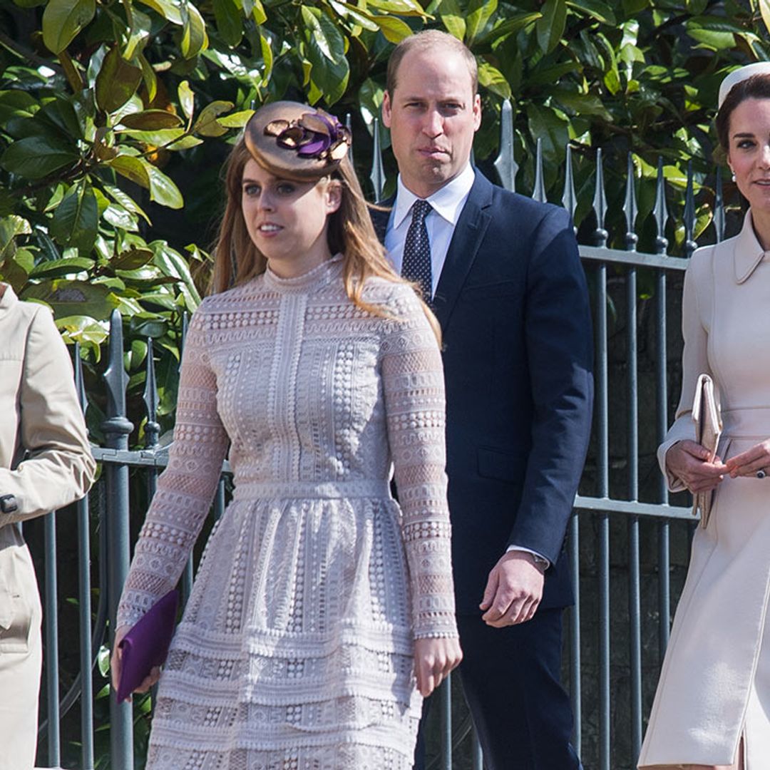 Princess Eugenie supported by Prince William and Prince Charles following emotional tribute