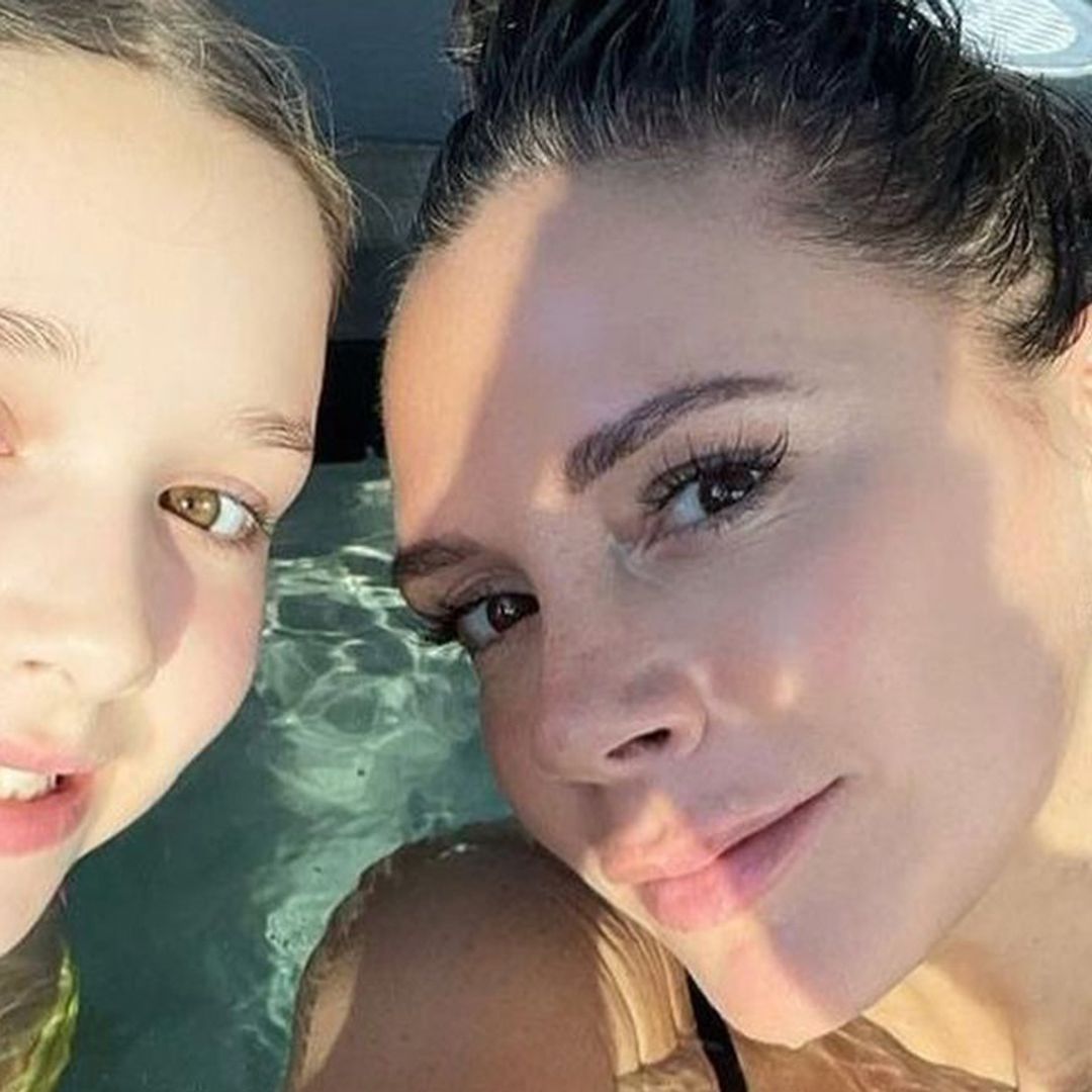 Harper Beckham splashes around with mum Victoria in £160 designer beachwear