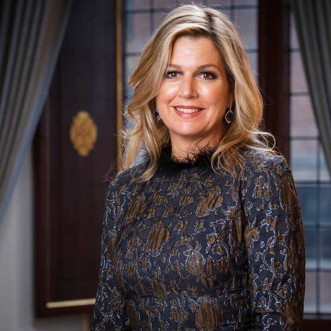 Queen Maxima of the Netherlands looks striking in navy lace dress in new royal portrait