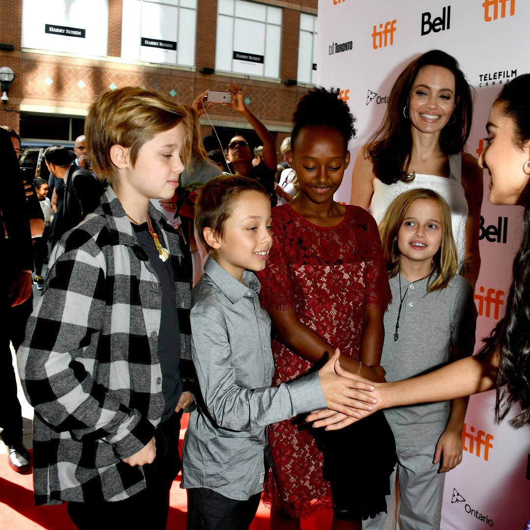 Shiloh Jolie-Pitt, Knox Leon Jolie-Pitt, Zahara Jolie-Pitt, Vivienne Jolie-Pitt Angelina Jolie, Saara Chaudry and Nora Twomey attend "The Breadwinner" premiere during the 2017 Toronto International Film Festival at Winter Garden Theatre on September 10, 2017 in Toronto, Canada.