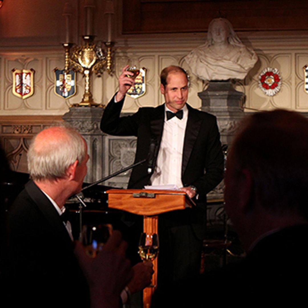 Prince William encourages guests at the Tusk Trust gala to 'drink up'