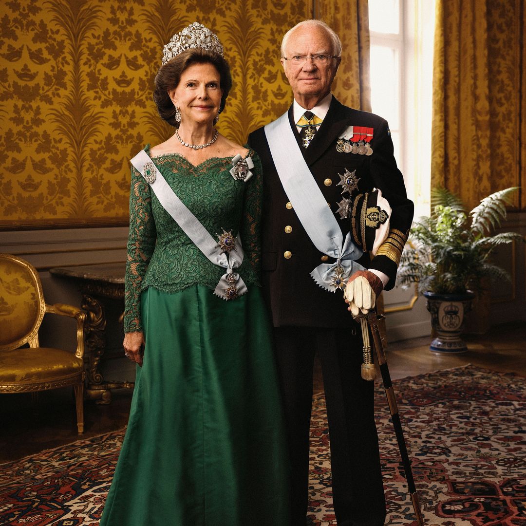 King Carl XVI Gustaf and tiara-clad Queen Silvia release new portraits to mark historic year