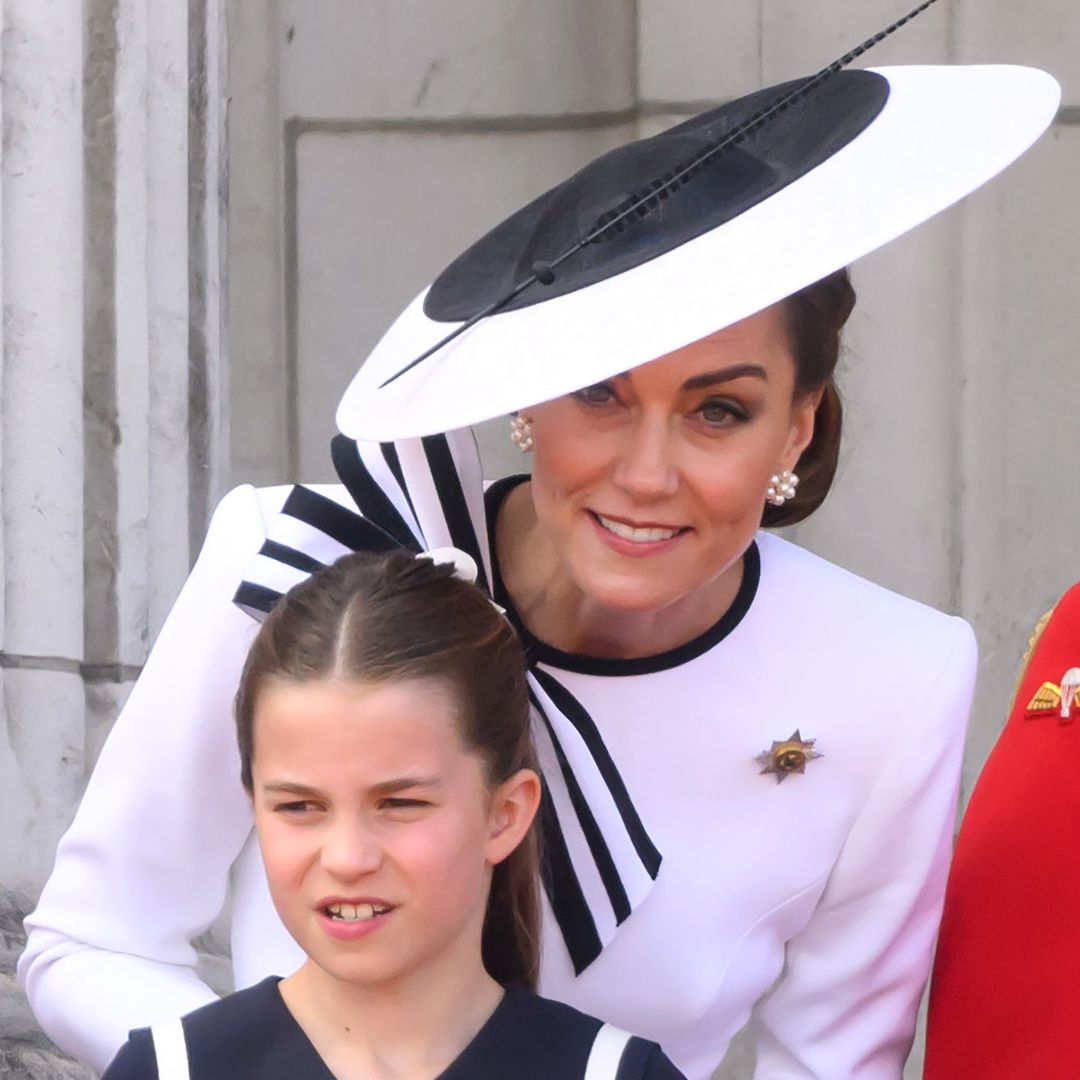 Watch the moment Princess Kate and Princess Charlotte pay their mark of respect at Trooping the Colour