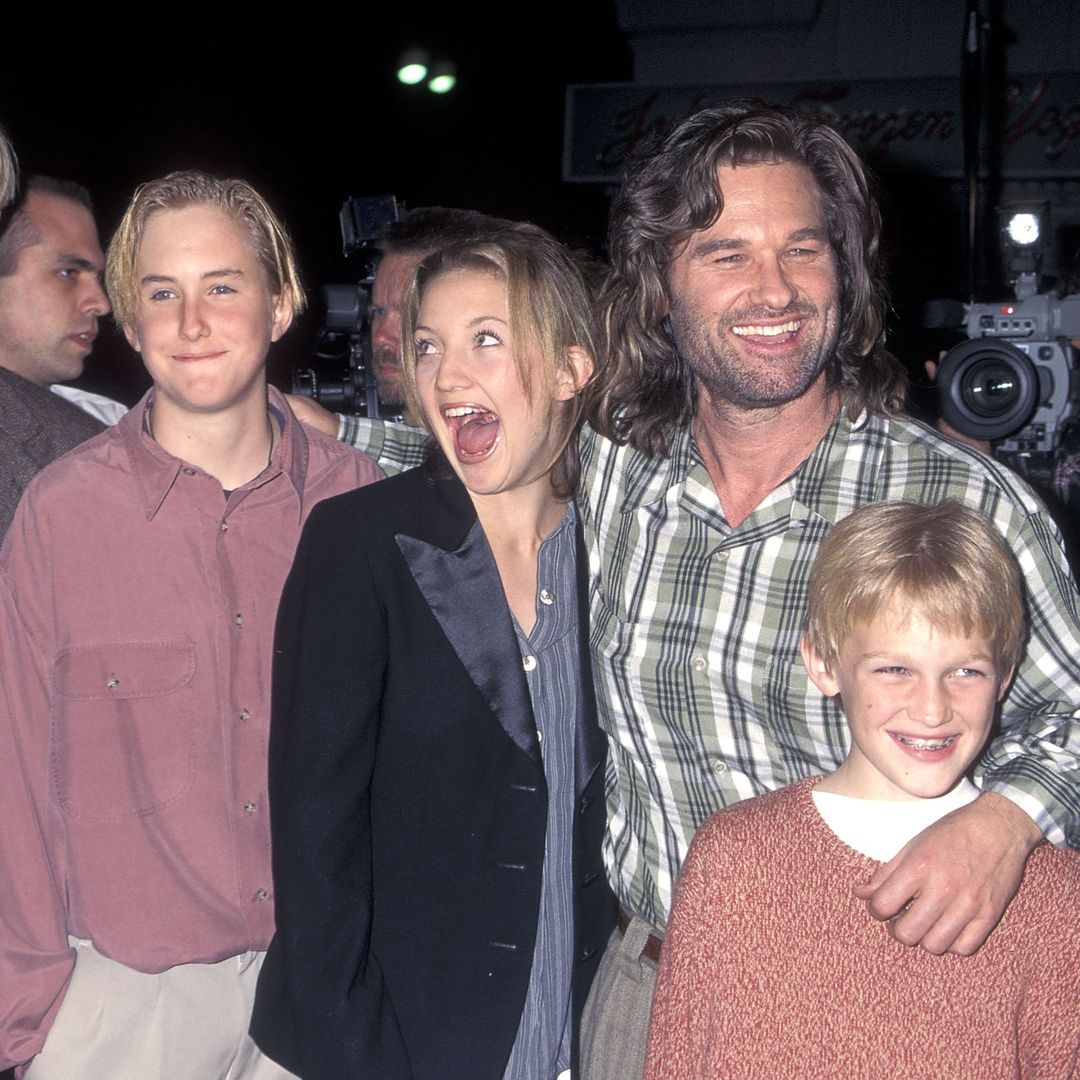 Actor Kurt Russell, son Boston Russell, step-daughter Kate Hudson and son Wyatt Russell attend the "Executive Decision" Westwood Premiere on March 11, 1996 at Mann Village Theatre in Westwood, California