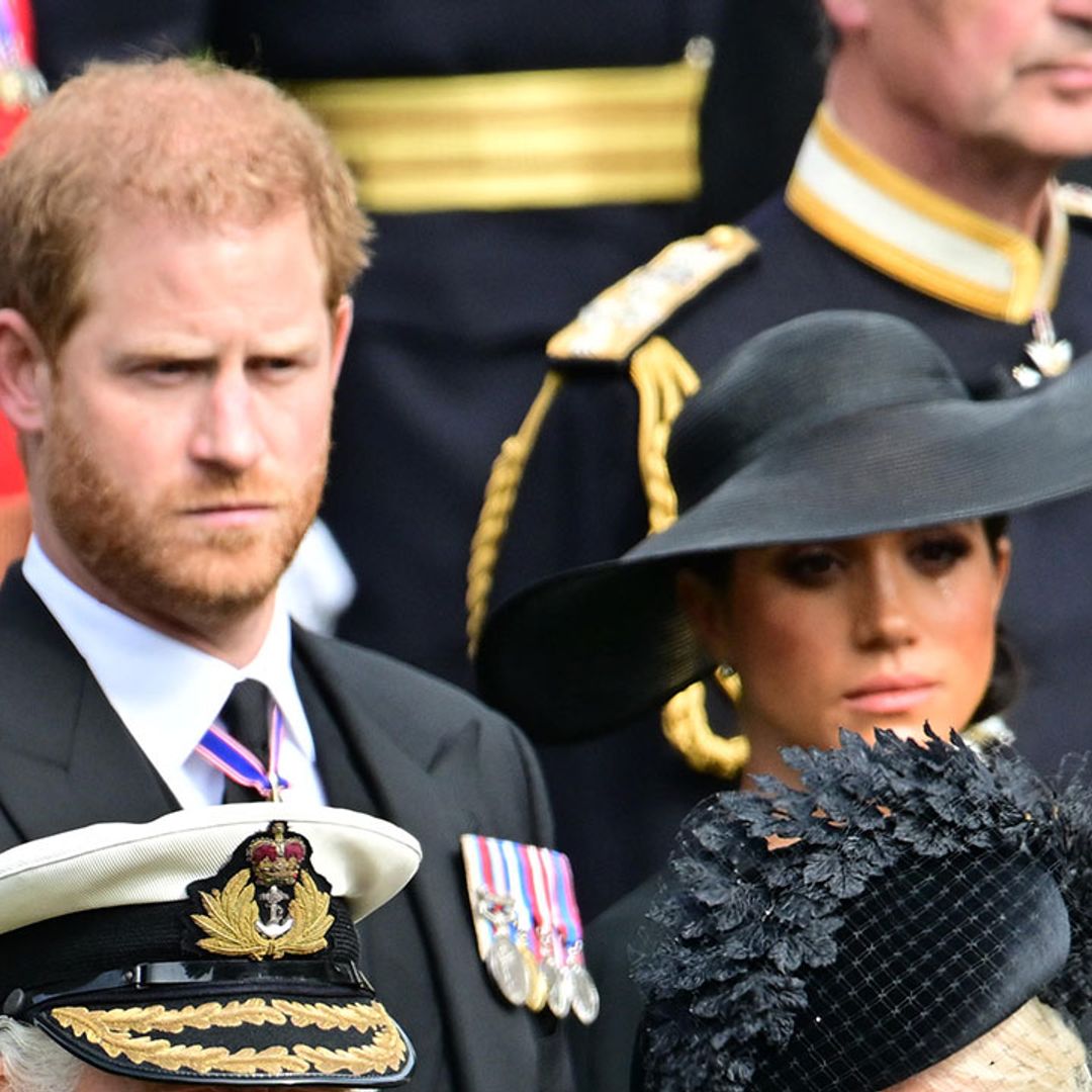 Prince Harry releases deep sigh after leaving Queen's funeral with Meghan Markle - watch