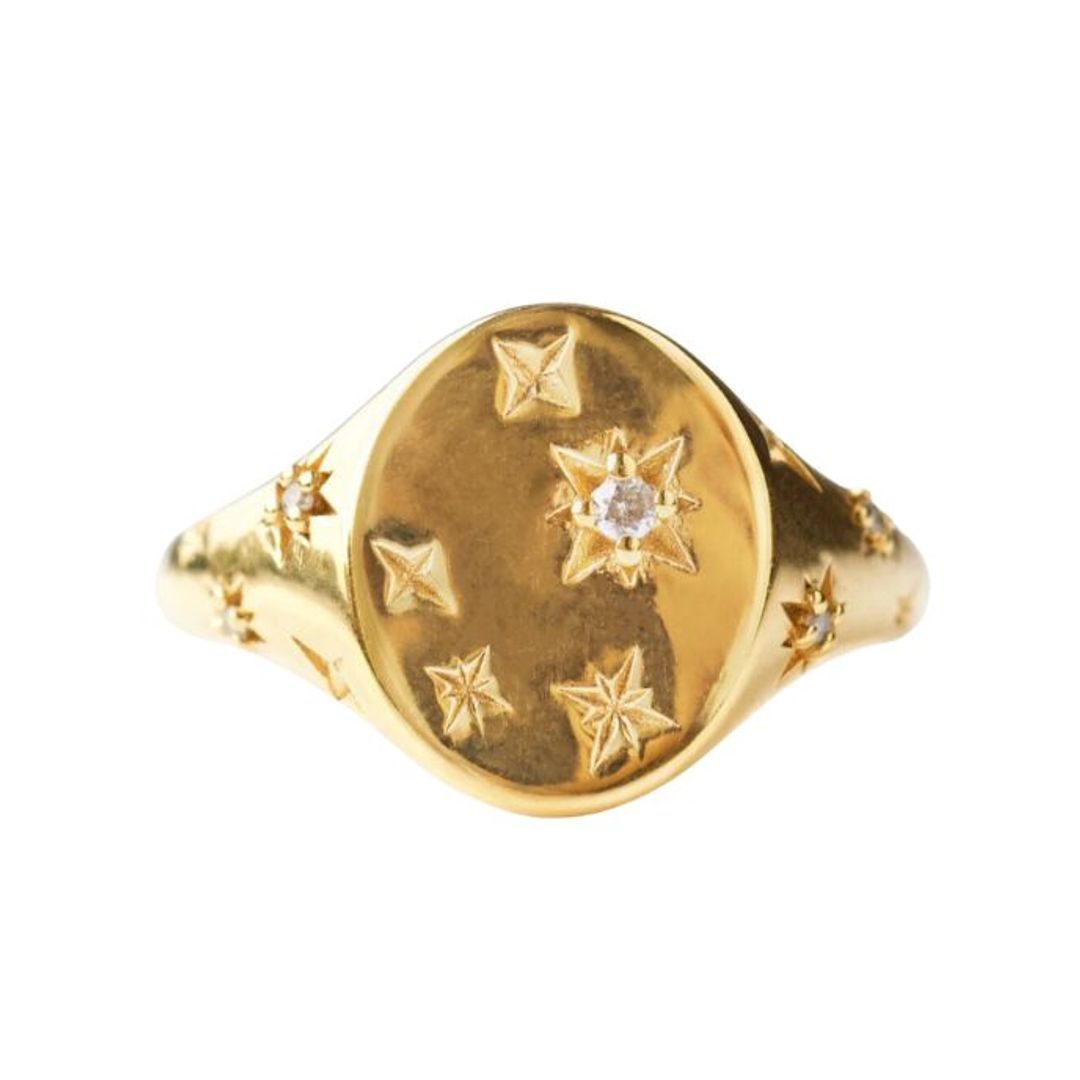 Carrie Elizabeth gold celestial signet ring 