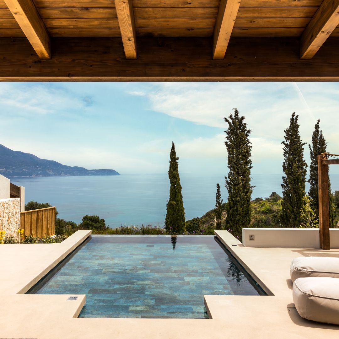 view of Eliamos hotel pool and mountains