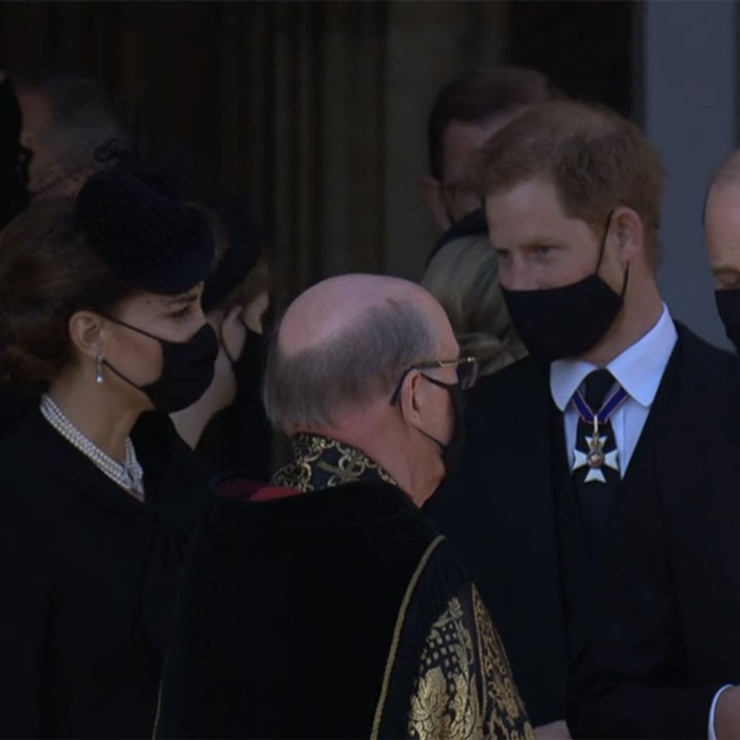 Prince William and Kate share sweet moment with Prince Harry after Prince Philip's funeral