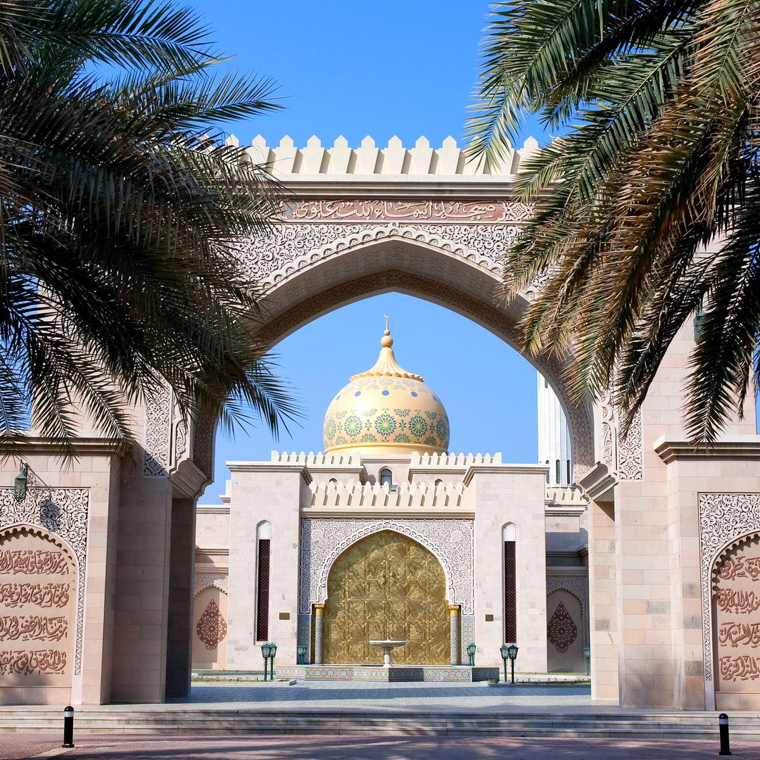 Oman, Muscat, one of the many mosques near Muscat, its particular feature is the golden portal