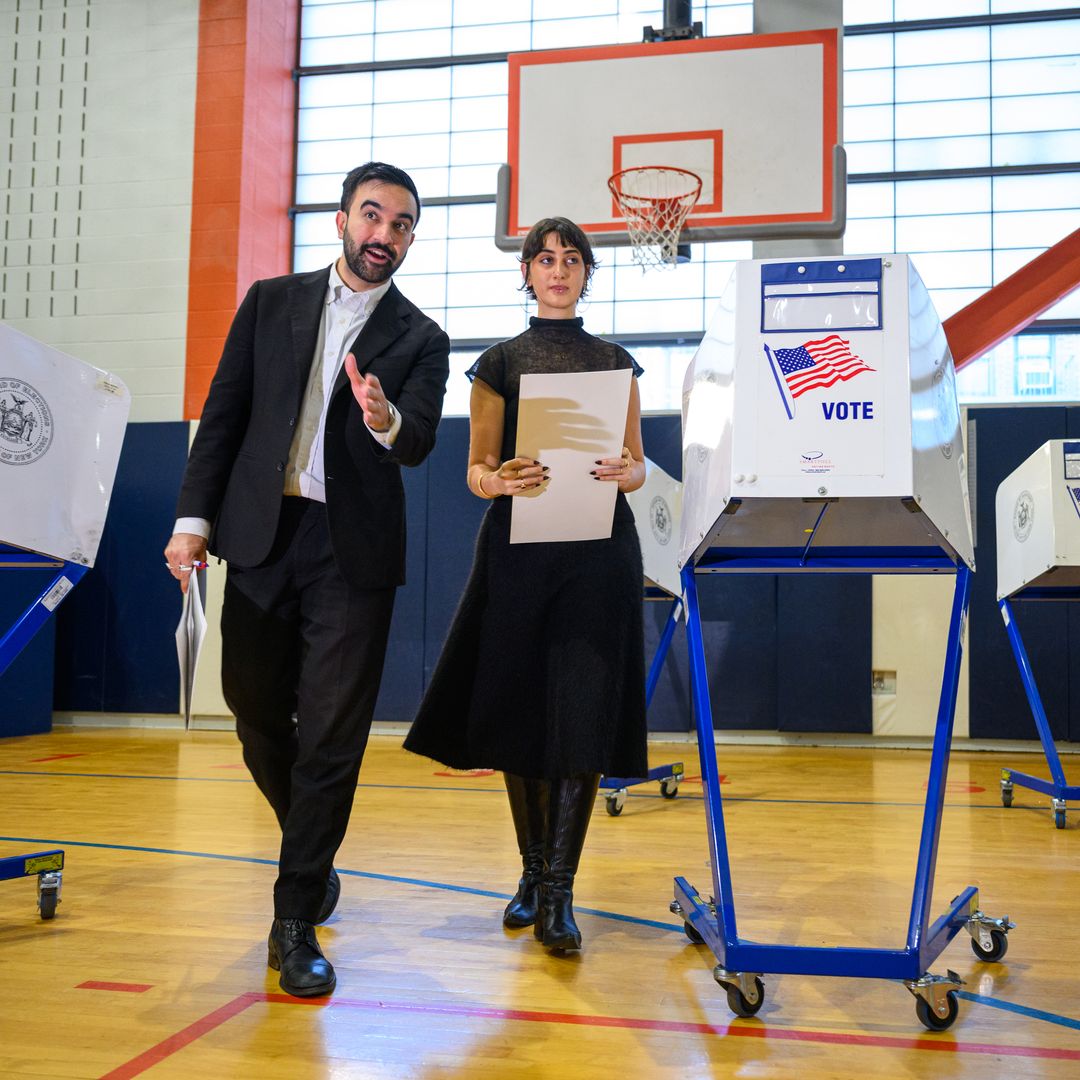 Democratic Mayoral Candidate Zohran Mamdani and his wife, Rama Duwaji, votes at The Frank Sinatra School of the Arts on November 04, 2025 in the Queens borough of New York City. Voters in NYC are voting for who will be replacing Mayor Eric Adams between the front runner New York Mayoral Candidate Zohran Mamdani and New York City mayoral candidate Andrew Cuomo and Republican mayoral candidate Curtis Sliwa. More than 735,000 people have voted early, according to the Board of Elections, more than four times as many as in the 2021 contest. This election also has other city offices on the ballot, as well as six proposals.