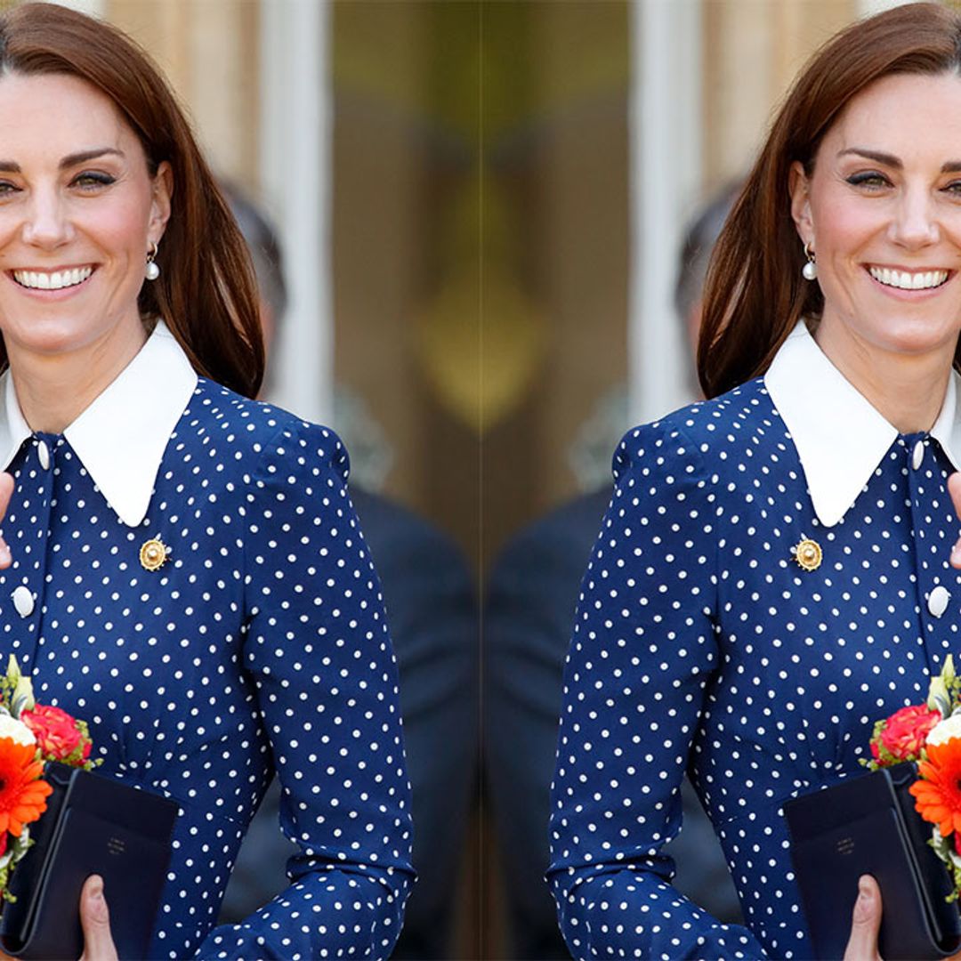 Kate Middleton stuns in Cambridge wearing long blue coat and animal print  dress today