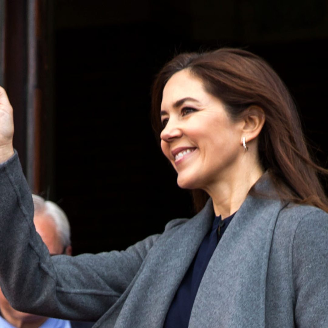 Crown Princess Mary rocks a navy leather pencil skirt in Copenhagen