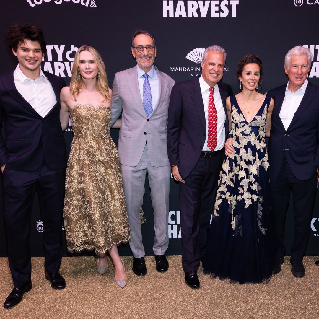 Homer Gere, Stephanie March, Dan Benton, Eric Ripert, Alejandra Gere, Richard Gere, Jilly Stephens, Geoffrey Zakarian at The 2025 Gala: Carnaval at Cipriani 42nd Street presented by City Harvest on April 22, 2025 held at Cipriani 42nd Street in New York, New York