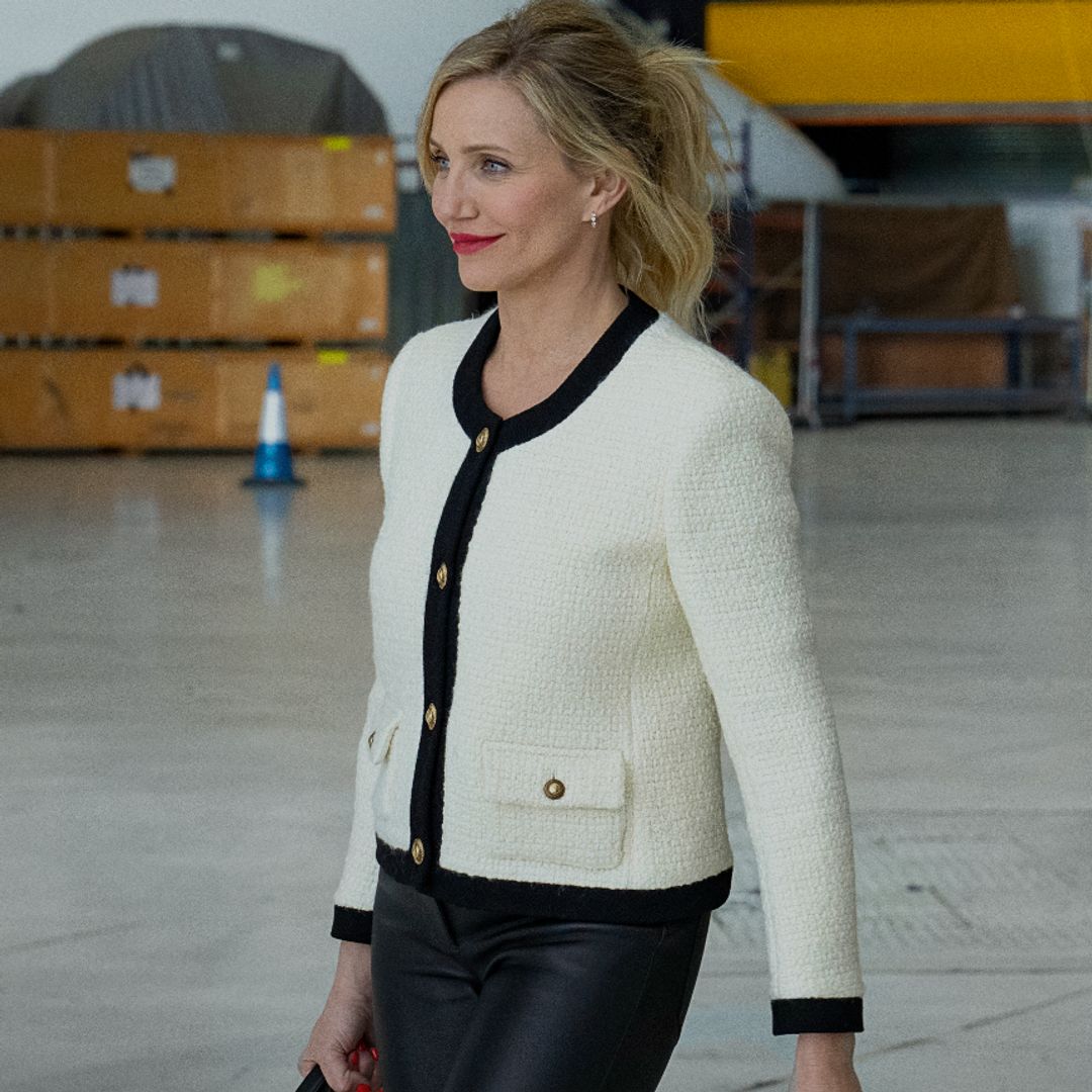 Cameron Diaz's outfits in her Netflix movie Back In Action - shop her cool jackets & THAT black jumpsuit