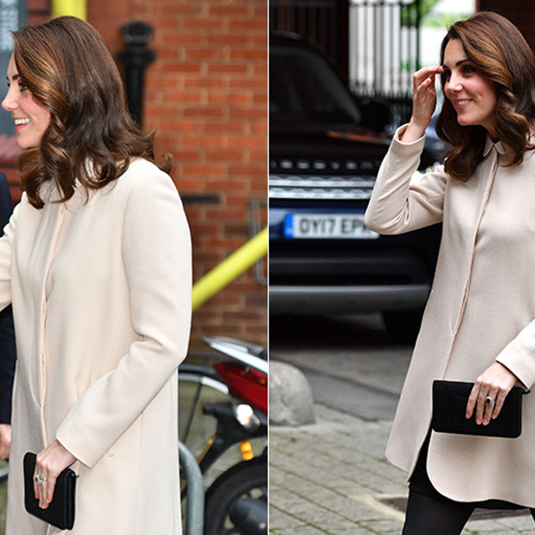 Kate hides her baby bump in £600 cream coat