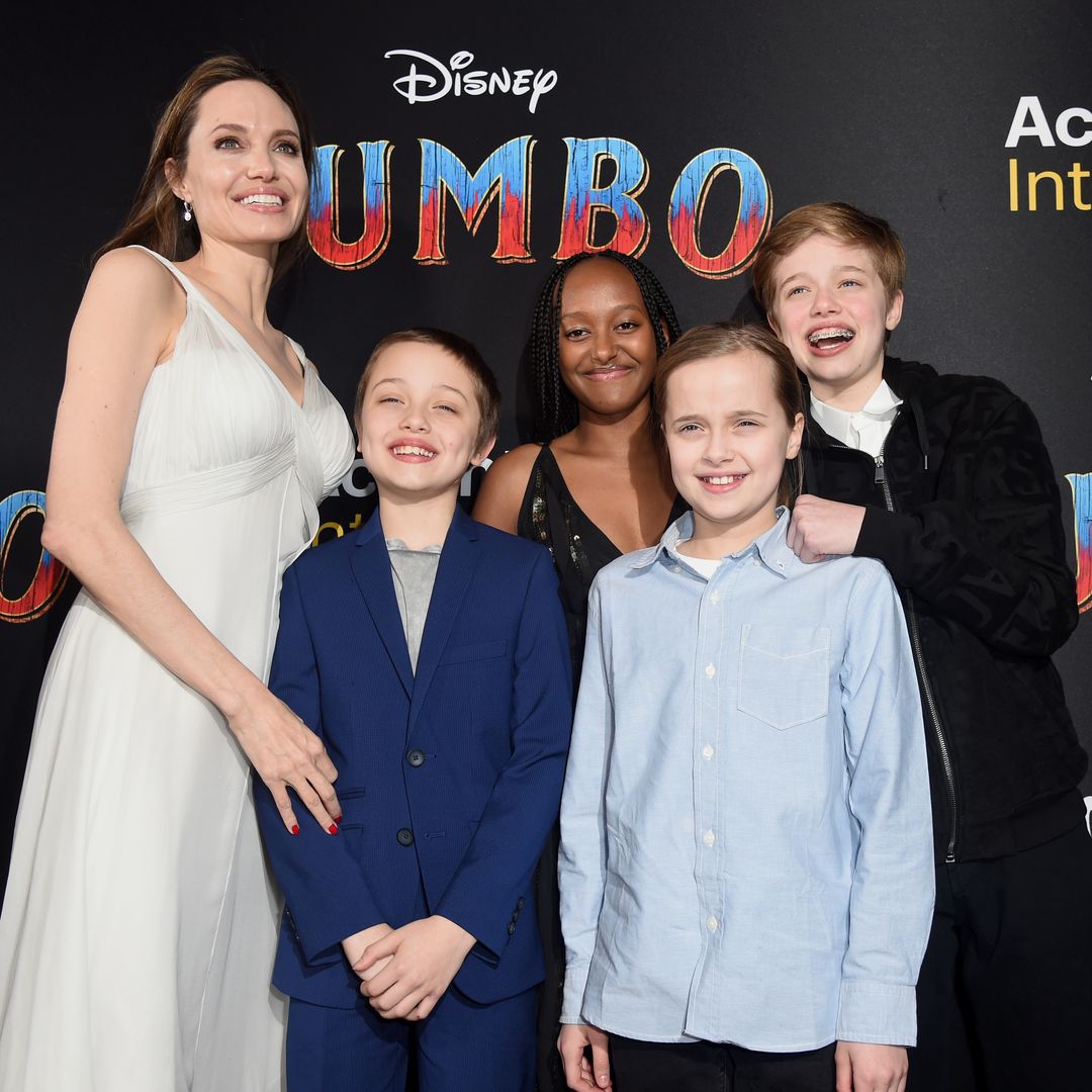 Angelina Jolie, Knox Leon Jolie-Pitt, Zahara Marley Jolie-Pitt, Vivienne Marcheline Jolie-Pitt, and Shiloh Nouvel Jolie-Pitt attend the premiere of Disney's "Dumbo" at El Capitan Theatre on March 11, 2019 in Los Angeles, California.