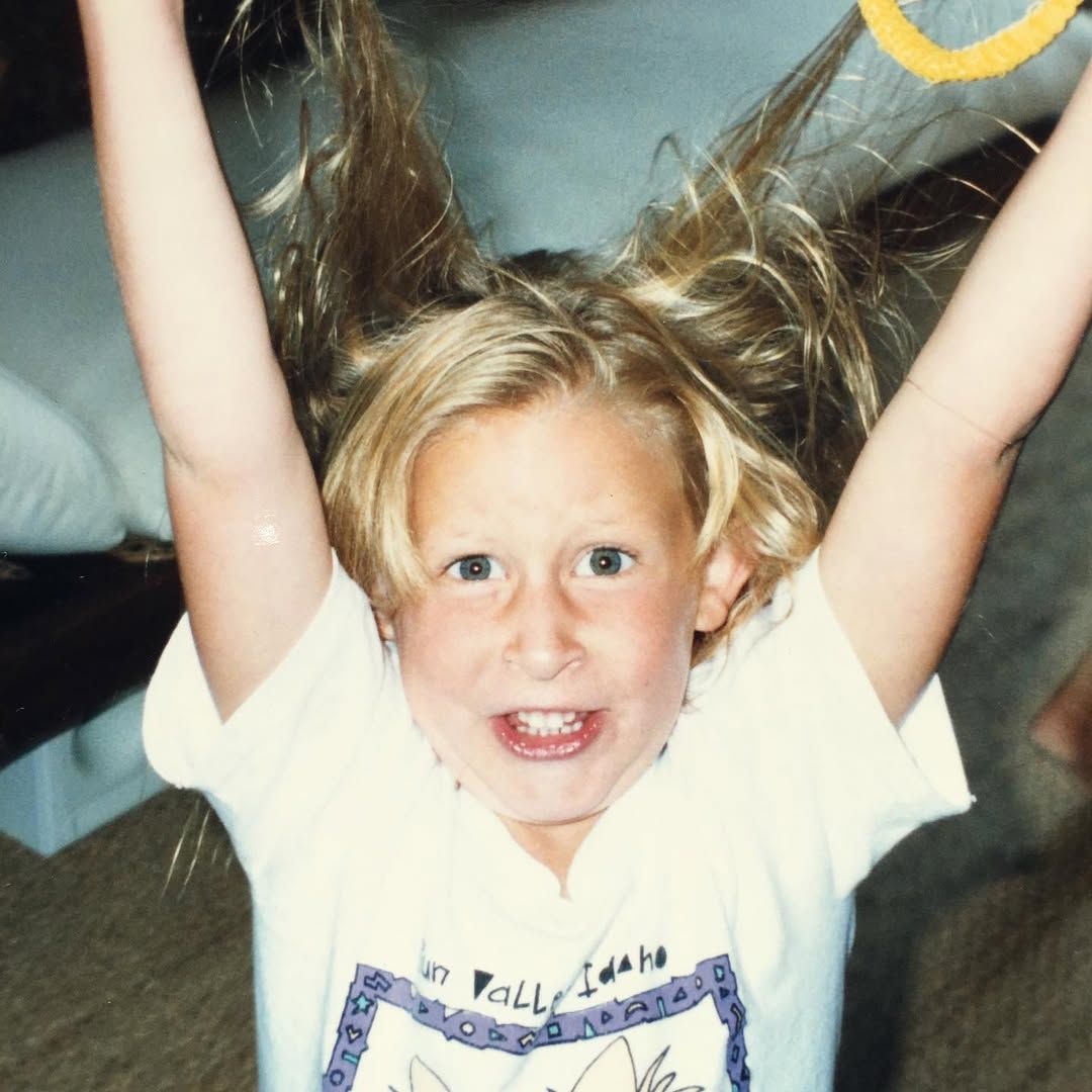 Sophie von Haselberg makes a funny face for a childhood photo shared on Instagram