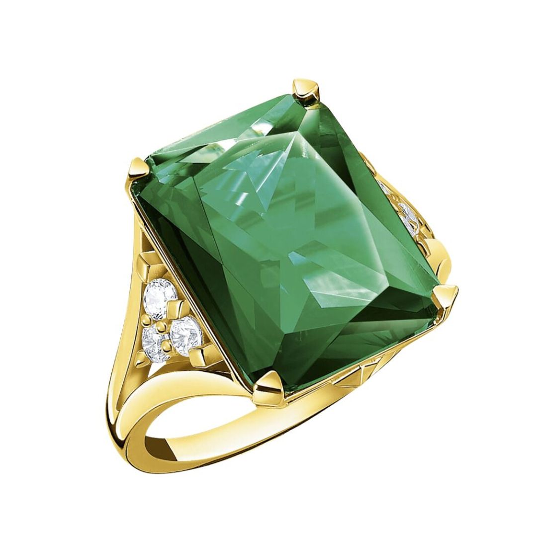 Ring with green and white stones gold plated - Thomas Sabo 