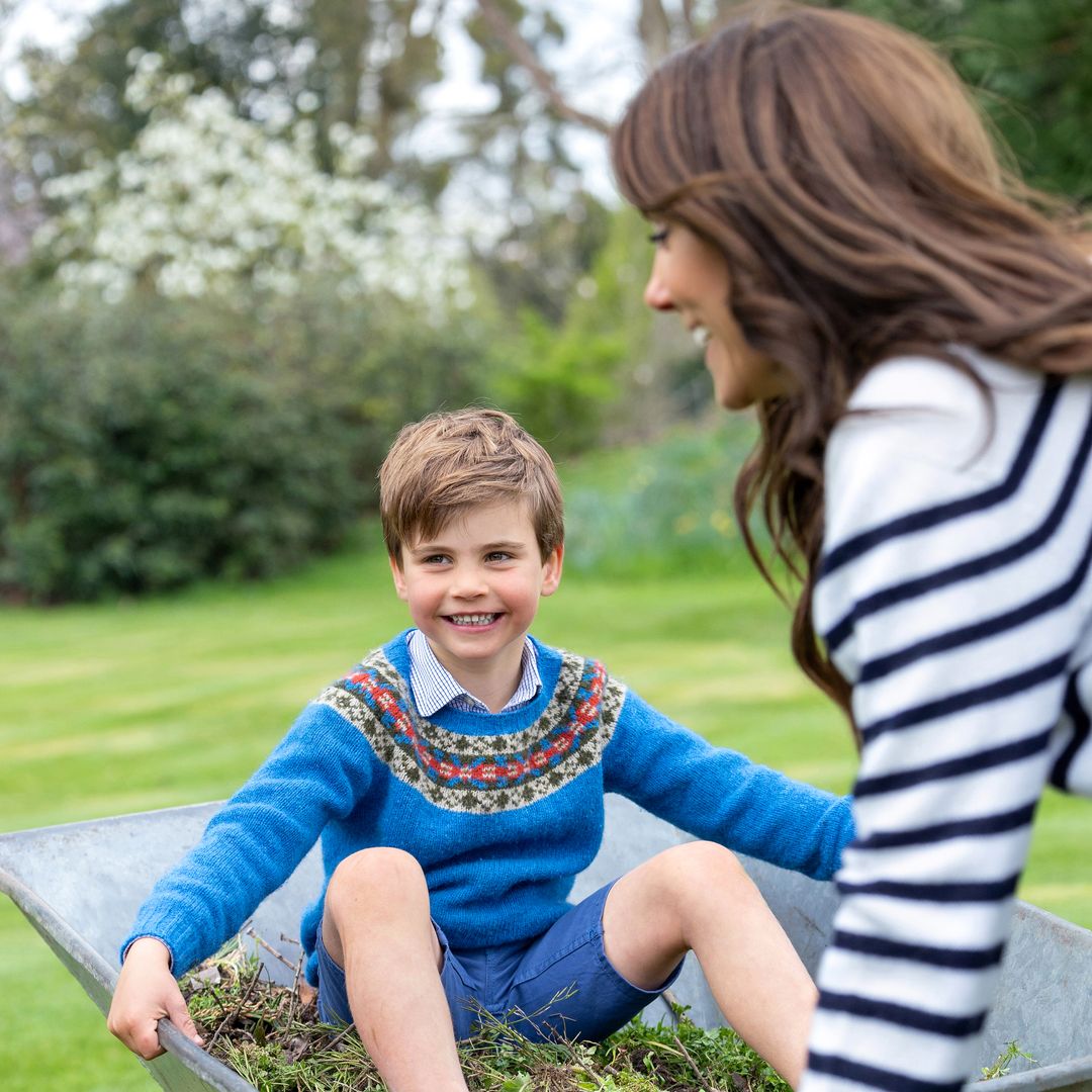 Prince Louis pictured in wheelbarrow in playful birthday photos with mum Princess Kate
