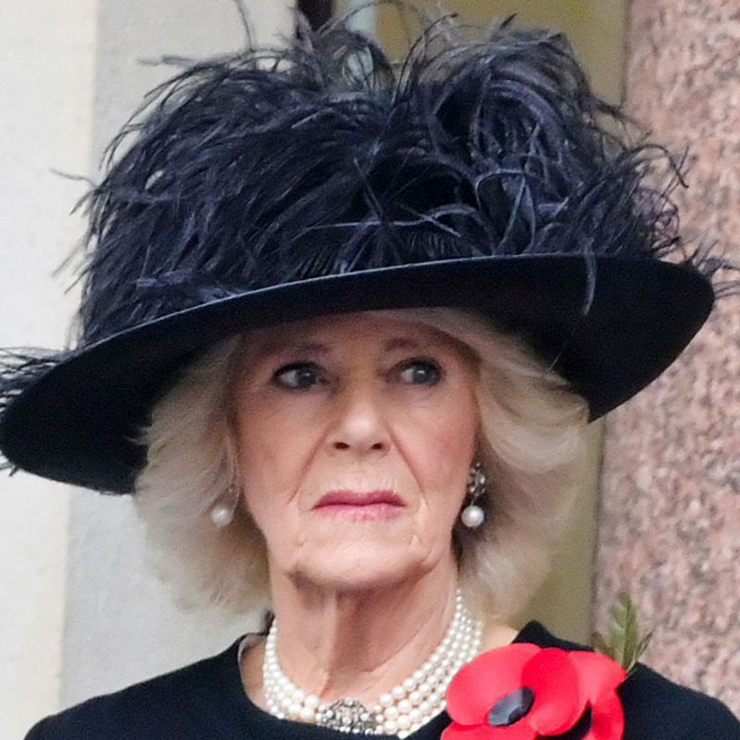 Duchess Camilla surprises in striking feathered hat for sombre Remembrance Day service