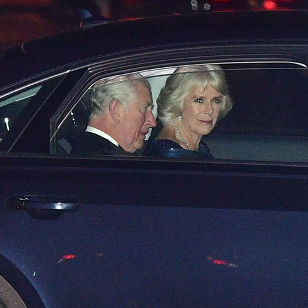 Camilla stuns in blue as she leaves for party with birthday boy Prince Charles