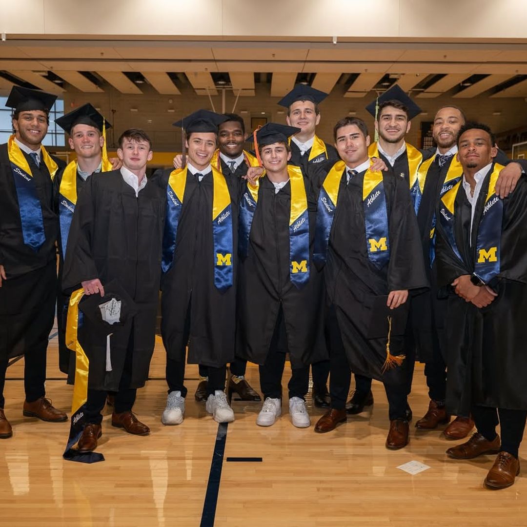 Joaquin Consuelos among the University of Michigan's graduating class of 2025 from the wrestling team, shared on their official Instagram page