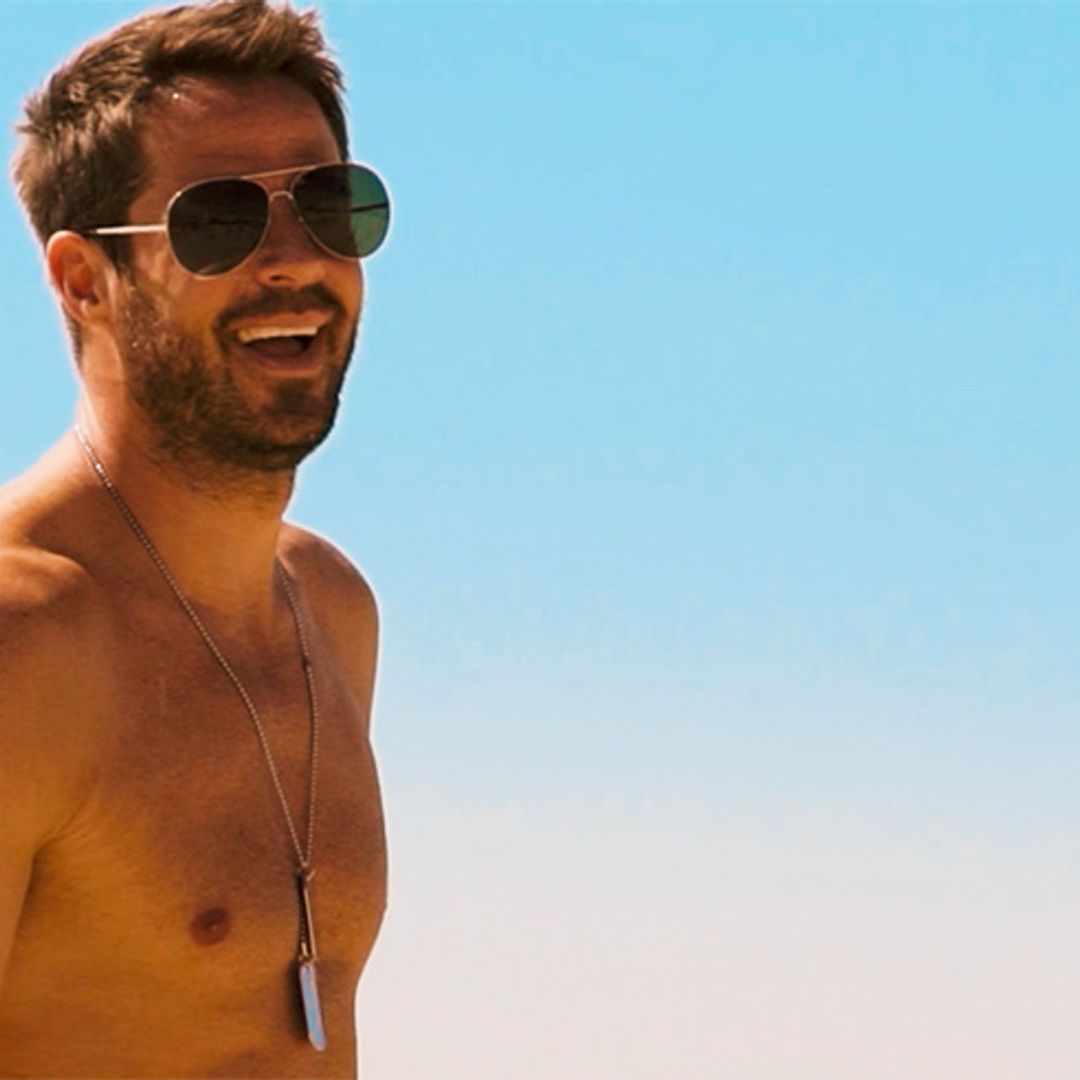 Jamie Redknapp shows off toned abs while playing volleyball with James Corden!